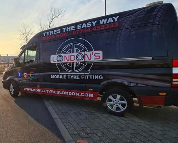 Mobile Tyres Today signed van — 24-hour emergency tyre callout across London and Surrey
