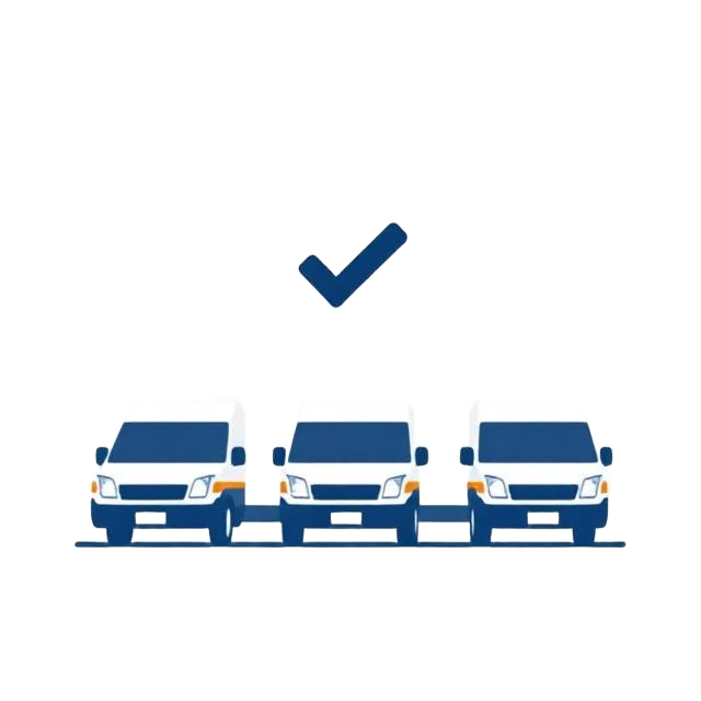 Row of vans icon — scheduled fleet tyre inspection and replacement service